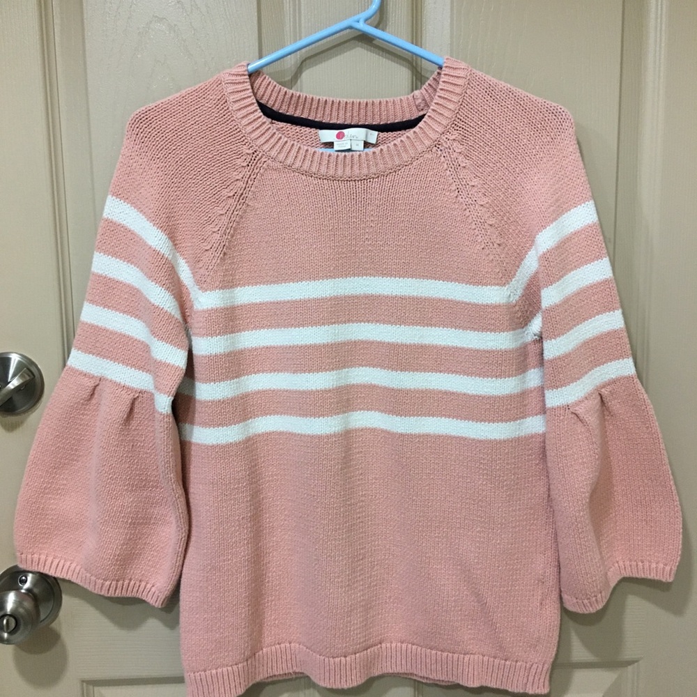 Boden Bell Sleeve Pink and White Striped Girls Sweater SZ M.
